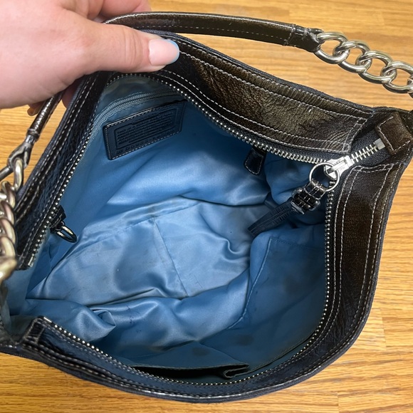 Coach Navy C Logo Shoulder Bag in shimmer canvas - Picture 8 of 16